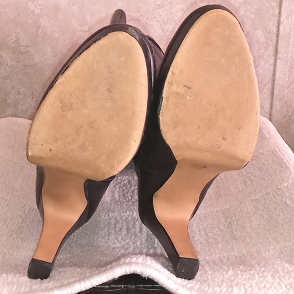 Women's Bronx Black Heel tall platform leather boots, pre loved good condition, - Picture 11 of 14